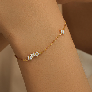 Simple <b>Flower</b> Daily Wear Zircon 925 Bracelet for <b>Girls</b> 18k Gold Plated - Product Image 2