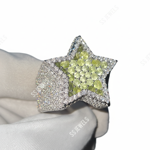 แหวนดาวเพอริดอทสีน้ำเงินสุดหรูสำหรับผู้ชายและผู้หญิง VVS เพชรที่ปลูกในห้องแล็บ - Product Image 1