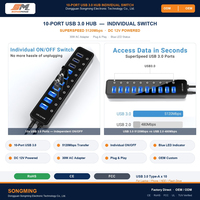 Hub USB 3.0 haute vitesse 10 ports, répartiteur 10-en-1, charge 30W et transfert de données pour clubs informatiques (vente en gros)