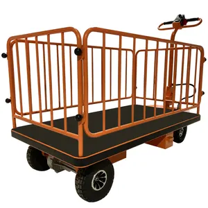 Industrial Four-Wheel Electric Trolley Carts 500kg Heavy-Duty Warehouse Flatbed Trucks Electric Wheelbarrows Wholesale