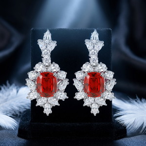 Boucles d'oreilles pendantes en argent sterling 925 plaqué rhodium avec rubis, style vintage de luxe léger, pour femme, idéales pour mariage ou cadeau de fête - Product Image 2