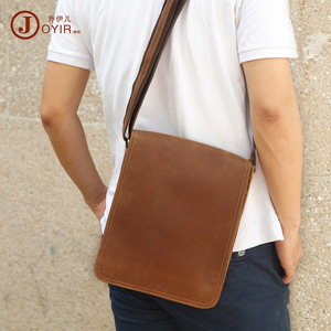 Bolso cruzado de cuero Joyir Crazy Horse para hombre, con solapa, gran capacidad, de cuero genuino, estilo británico, versátil - Product Image 3