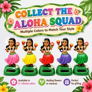 Figura Solar de Bailarina Hula Hawaiana con Falda de Paja, Adorno Tropical para Mesa, Regalo, Venta al por Mayor, Personalizado, OEM, ODM, MOQ Bajo - Product Image 3