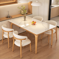 Ensemble de table à manger en pierre frittée et métal, design minimaliste, structure en acier au carbone, démontable et assemblable, durable pour les petits appartements