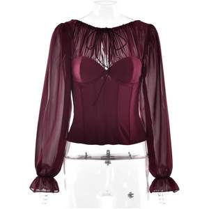 Top Corsé Personalizado 2026 para Mujer, con Hombros Descubiertos, Manga Larga de Gasa, Estilo Bodycon, con Capa Transparente y Diseño Translúcido - Product Image 2