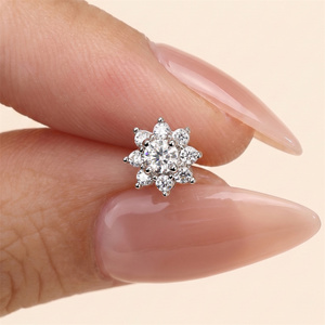 Sparkling Floral Cluster S925 Silver D Color Moissanite Flat Back <b>Cartilage</b> Piercing <b>Stud</b> Earring <b>Cartilage</b> Moissanite Piercing - Product Image 3