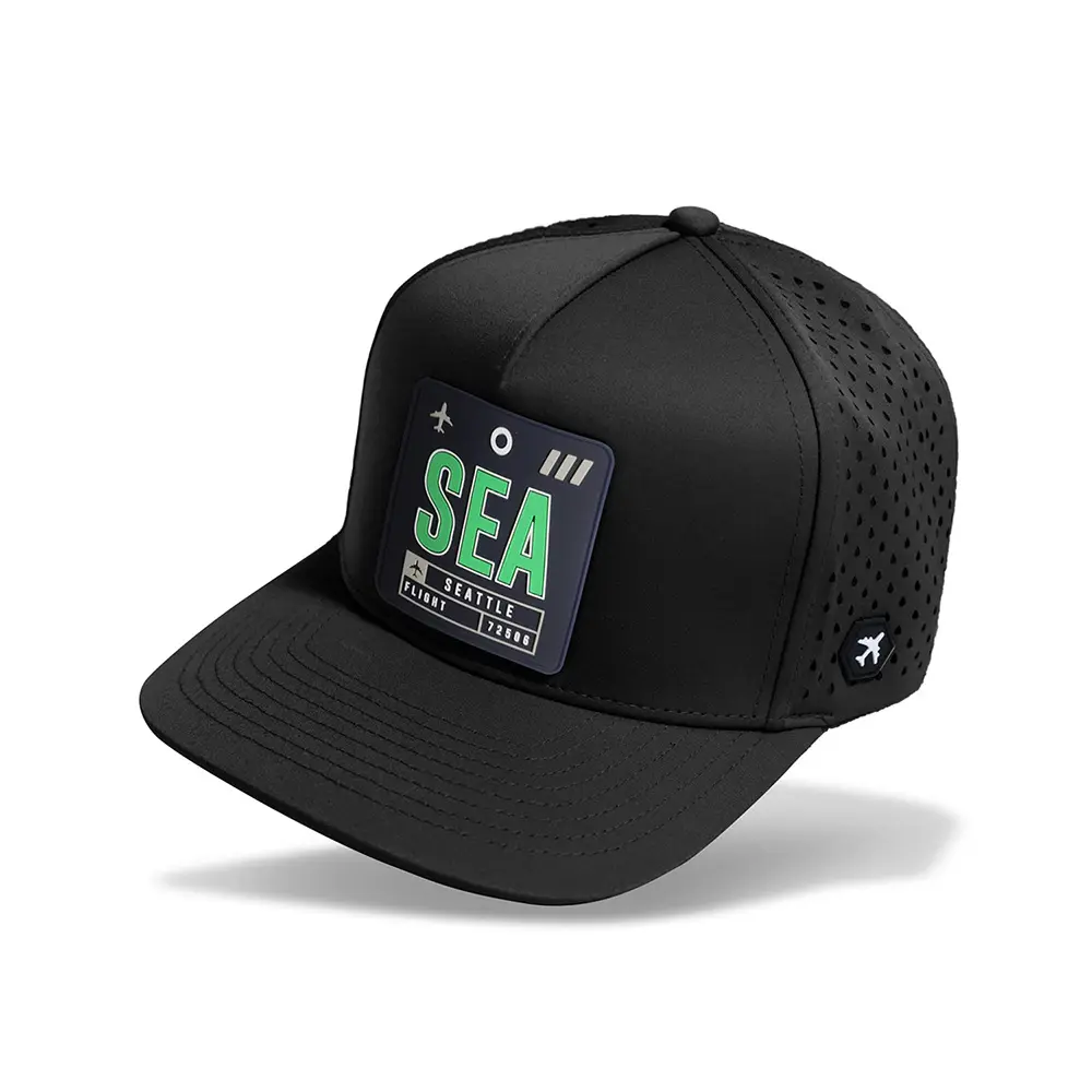 Promotionele Effen Laser Gesneden Geperforeerd Gat Custom 6 Panel Flat Bill Snapback Trucker Hoed Van Hoge Kwaliteit