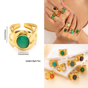 Nieuwe Trend Onregelmatige Gesimuleerde Parel Aanslag Sieraden Ringen Verguld Met 18K Goud Uitgehold Gesneden Titanium Open Ring Voor Vrouwen