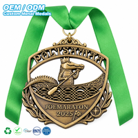 Médaille sportive personnalisée en bronze antique, en forme de bouclier creux, en alliage de zinc gaufré en 3D, récompense souvenir pour course de canoë, pour événement sportif nautique en plein air