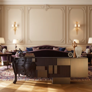 <span class=keywords><strong>Buffet</strong></span> <span class=keywords><strong>Baroque</strong></span> Moderne en Bois Sculpté et Métal, Meuble Vintage pour Galerie d'Artisanat, Hall et Décoration de Suite d'Hôtel Historique - Product Image 3