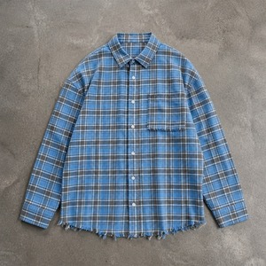 Plaid <strong>Shirt</strong> Men <strong>Women</strong> Long Sleeve Button up <strong>Flannel</strong> Checked Blue Grey Casual Oversized Drop Shoulder Grunge - Product Image 1