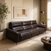 Canapé Droit 3 Places en Cuir Écologique avec Cadre en Bois Massif, Style Minimaliste Moderne, Vente en Gros Premium pour Salon