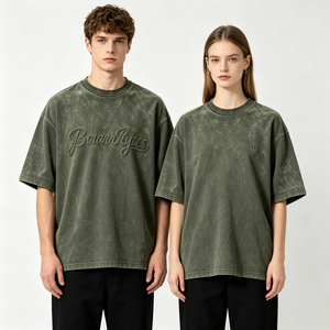 Camiseta Oversize de Algodón 100% para Hombre con Logo Bordado, Lavado Ácido, Estilo Urbano Personalizado, Hombro Caído, Peso Pesado, Vintage - Product Image 2