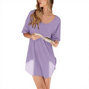 T-shirt long décontracté surdimensionné à manches courtes en coton 100% super doux et extensible, léger, avec logo personnalisé pour femme, idéal pour la nuit - Product Image 5