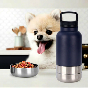 Modern Pet Feeder 32oz Stainless Steel Portable Travel Bowl With Carry Handle Insulated <b>Water</b> Bottle For Dogs - Product Image 1