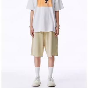 Wholesale Summer Raw Edge Washed Distressed Terry Anti-wrinkle Bermuda <b>Shorts</b> <b>Khaki</b> Loose Elastic Waist Sports <b>Shorts</b> for <b>Men</b> - Product Image 4