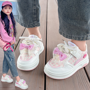 2025 printemps automne filles Plaid baskets nouveaux enfants arc mode chaussures décontractées éclairé moyen grande taille - Product Image 1