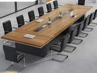Ensemble de table de conférence longue, design minimaliste moderne de style panneau, en bambou, avec boîte de jonction de câbles ignifuge pour conférence