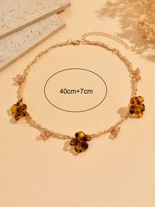 Collana con Ciondolo a Forma di Fiore con Stampa Leopardata in Resina, Placcata in Oro, Stile Dolce e Audace, Impermeabile, Catena Choker, Gioielli da Donna - Product Image 5