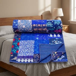 Couverture Kantha en patchwork de coton faite à la main en gros - Product Image 4