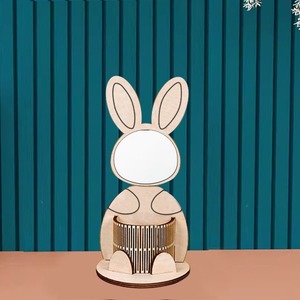 Porte-stylo créatif en bois à assembler soi-même, motif lapin, ornement de bureau artisanal avec miroir de rangement - Product Image 3
