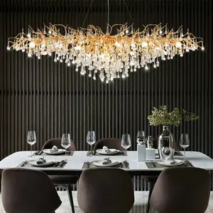 Lustre suspensão de iluminação gota chuva lustre luxo sala jantar ouro ramo cristal