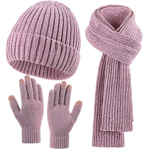 Ensemble bonnet, écharpe et gants en tricot 3 pièces avec logo personnalisé, doublure en polaire, 100% acrylique, chapeaux d'hiver, écharpe longue, ensemble de gants pour femmes - Product Image 1