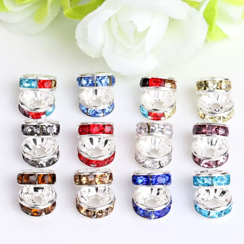 50/袋6ミリメートル8ミリメートル10ミリメートル12ミリメートルAssorted Colors Crystal Beads Silver Roudelle Pave Diamond SpacerロンデルBeadsためJewelry Making DIY