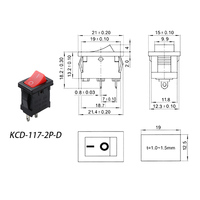 PROMO CHAUDE Interrupteur à bascule KCD-117-2P-D 6A 250V marche/arrêt, type bateau 2 broches