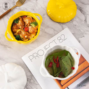 ชามฟักทองแบบสองหูพร้อมฝาปิดสุดสร้างสรรค์เตาอบไมโครเวฟชามสลัดผลไม้แตงโมน่ารักจานใส่ซุปเซรามิกสำหรับอบ - Product Image 3