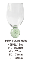 Verre à vin à pied Raymond 1SD3116-QL0950 en cristal sans plomb, 455 ml (16 oz), motif bulles, pour vin de base, vert, fait main, pour bar et décoration intérieure