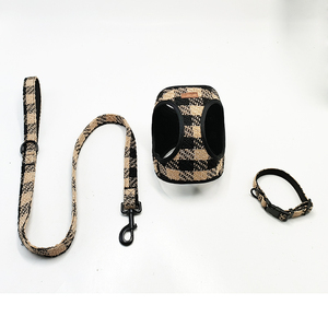 맞춤형 럭셔리 패션 강아지 목줄과 목걸이, 소형견과 고양이를 위한 흑백 격자무늬 트위드 울 원단 - Product Image 3