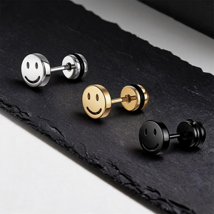 <span class=keywords><strong>Orecchini</strong></span> a perno impermeabili in acciaio chirurgico 316L PVD oro, stile Y2K, con faccina sorridente, <span class=keywords><strong>per</strong></span> piercing alla cartilagine e al <span class=keywords><strong>trago</strong></span>, gioielli singoli <span class=keywords><strong>per</strong></span> <span class=keywords><strong>uomo</strong></span> e donna - Product Image 1