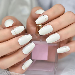 Uñas Postizas <span class=keywords><strong>de</strong></span> Color Blanco Brillante, Diseño <span class=keywords><strong>de</strong></span> Ataúd Mediano <span class=keywords><strong>con</strong></span> <span class=keywords><strong>Rayas</strong></span>, Uñas Acrílicas para <span class=keywords><strong>Manicura</strong></span> DIY en Salón, para Bodas y Citas - Product Image 6