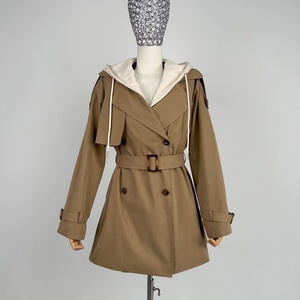 <span class=keywords><strong>Trench</strong></span> Coat da <span class=keywords><strong>Donna</strong></span> con <span class=keywords><strong>Cappuccio</strong></span>, Doppio Petto, Lungo, Antivento, Colore Kaki - Vendita all'Ingrosso - Product Image 4