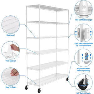 Móvil de recubrimiento en polvo de alambre de <span class=keywords><strong>rack</strong></span> 6-de estante de acero ajustable estanterías de alambre pesado estanterías de alambre con ruedas - Product Image 4