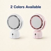 Miroir de maquillage avec ventilateur et lumière LED, rechargeable, oscillant, 5400mAh, HD, pour table de toilette, USB, blanc rose