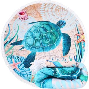 <b>Large</b> Circular <b>Microfiber</b> Beach <b>Towel</b> for Adults Quick Dry Ocean Sea Turtle Blanket with Tassels Women's Gift China - Product Image 1