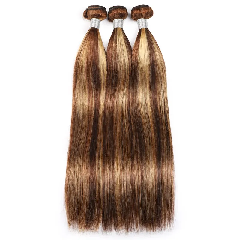 LINDAL extensiones de cabello pelucas mechones a granel largo recto 10-26 pulgadas P4/27 # extensiones de cabello humano natural rubia