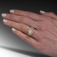 Dreisteiniger Zirkonia-Ring für Damen, 5mm, Vergoldetes Messing Statement Mehrreihiges Band, Gold