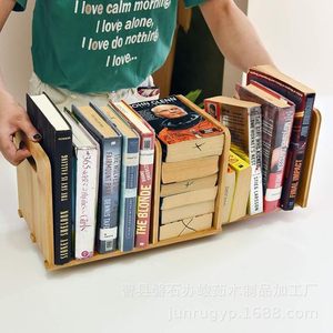 Wooden Extendable Bookshelf For <b>Desktops</b> Solid Wood Book Organizer Adjustable Storage Rack For Students And Children - Product Image 1