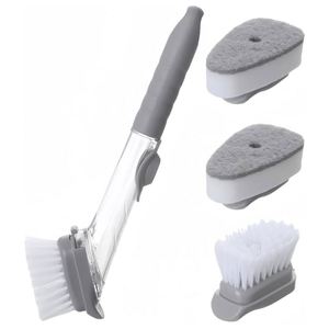 Éponge de nettoyage pour la vaisselle de cuisine remplaçable avec distributeur de savon, manche en plastique et poils en silicone - Product Image 1