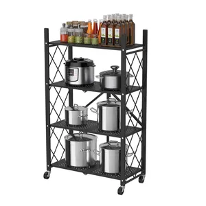 Multilayer Foldable Easy Storage Rotating Wheel Moving Rack Trolley Kitchen Utensils Corner Storage Shelf Rack