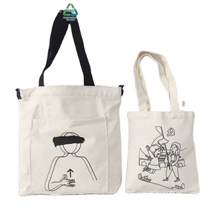 Wholesale Front Pocket Dual Size Line Print Cotton Canvas Adjustable Strap Tote Bag for Art Class <b>Drawing</b> Tool <b>Storage</b> - Product Image 1