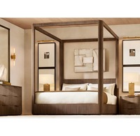 Lit double à baldaquin en bois de chêne de luxe, taille classique, dernier design, artisanal, haut de gamme, élégant et simple, pour chambre à coucher