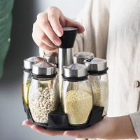 Organisateur de support à épices rotatif à 6 bocaux pour comptoir de cuisine, bocaux à épices en verre de 3 oz avec trous de versement réglables pour les assaisonnements