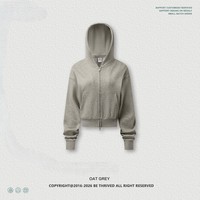 Felpa con cappuccio da donna all'ingrosso, 320G, 85% cotone 15% poliestere, in pile tinta unita, ecologica, traspirante, con cerniera a due vie, modello corto, classica