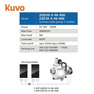 ปั๊มน้ำโซลาร์แบบแรงเหวี่ยง KUVO พร้อมตัวควบคุม MPPT 1.2 แรงม้า 900 วัตต์ 96 โวลต์ 30000 ลิตร/ชม. 9 เมตร สำหรับการชลประทาน - Product Image 2