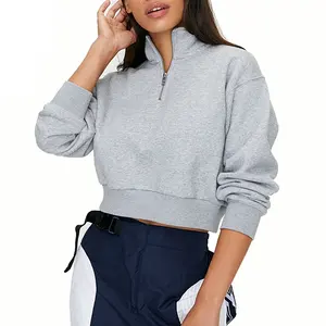 Custom Logo Print Half Zip Sweatshirt Pullover Last Design Plain Fitness Gym Cropped Hoodies Women