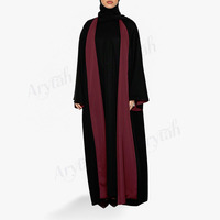 Abaya Modeste Rouge Vin Personnalisée pour Femme, Robe Musulmane avec Doublure Noire Contrastante, Manches Larges Style Kimono, Robe Musulmane Modeste pour l'Aïd
